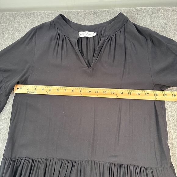 Petal + Pup Black Tiered Midi Dress Women's Small V-Neck Short Ruffle Sleeve - Picture 6 of 8